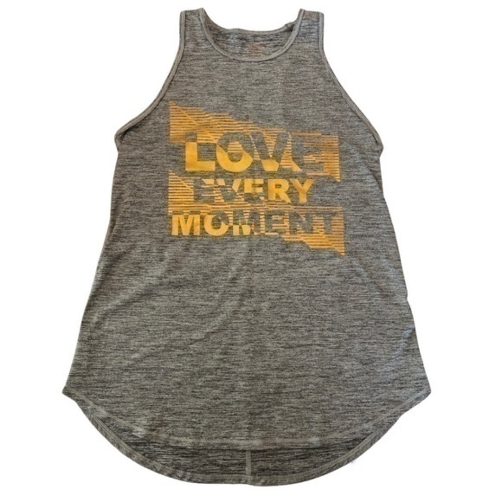 Tek Gear DryTek Tank Top Womens Size S Gray Love‎ Every Moment Gold Graphic